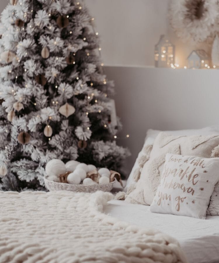 Cozy Airbnb Christmas decorations creating a festive holiday atmosphere for guests.